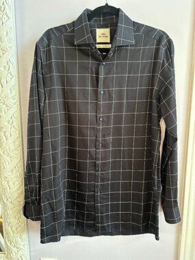 Ben Sherman Black Windowpane Check Shirt Mens Medium Smart Casual Button-Up 15.5